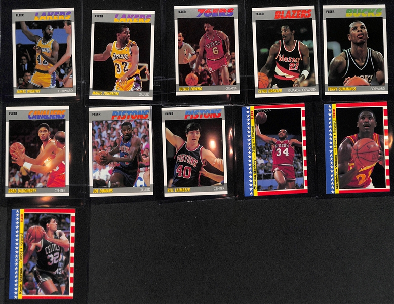 1987 Fleer Basketball Lot of (50) Inc. 47 Cards (Magic, Dr. J. Drexler, +) & 3 Stickers (Barkley, Wilkins, McHale)