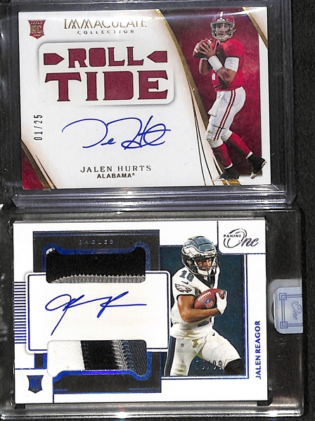2020 Eagles Lot - Jalen Hurts Immaculate Autograph Rookie #ed 1/25, Jalen Reagor Panini One Rookie Patch Autograph  #ed 75/99