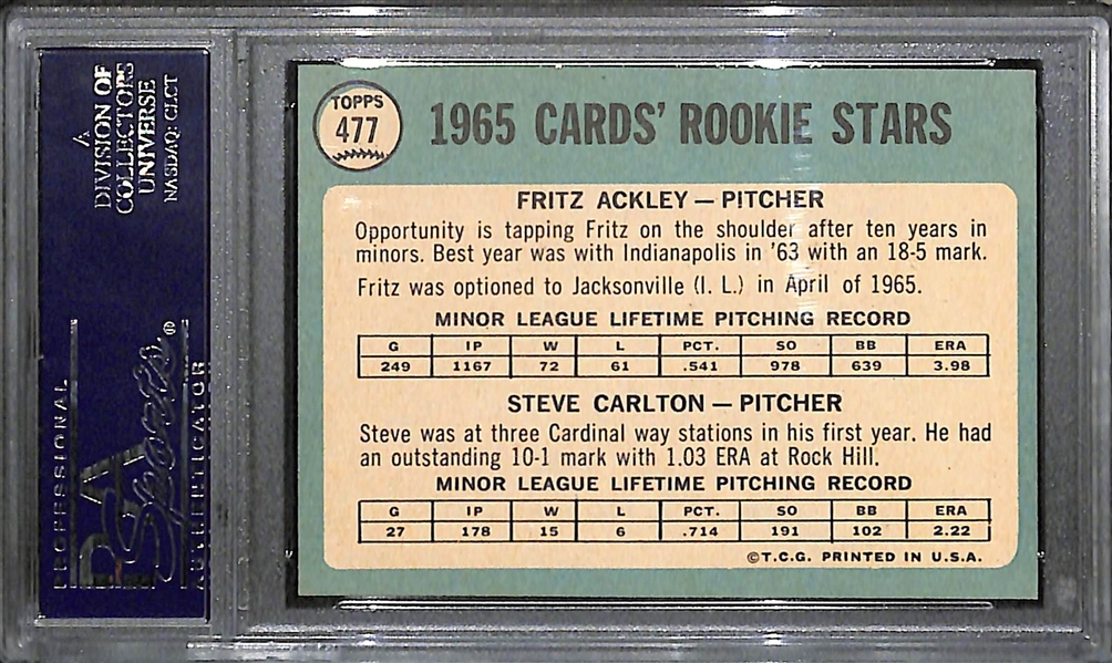 1965 Topps Steve Carlton Rookie Card #477 Graded PSA 7 Near Mint! Looks Pack Fresh!