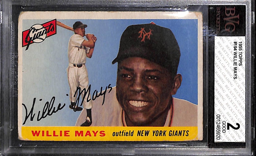 Lot of (2) Willie Mays Graded Cards - 1955 Topps (#194) BVG 2 and  1957 Topps (#10) BVG 4 