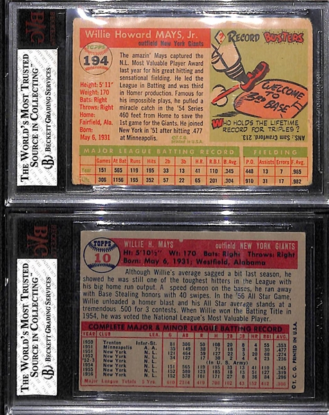 Lot of (2) Willie Mays Graded Cards - 1955 Topps (#194) BVG 2 and  1957 Topps (#10) BVG 4 