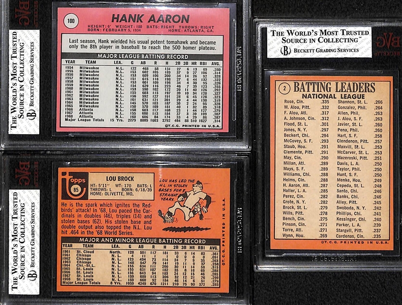 (3) 1969 Topps Graded Cards - 1969 Hank Aaron BVG 6, 1969 Lou Brock BVG 6.5, 1969 Pete Rose/M. Alou/F. Alou Batting Leaders BVG 7.5