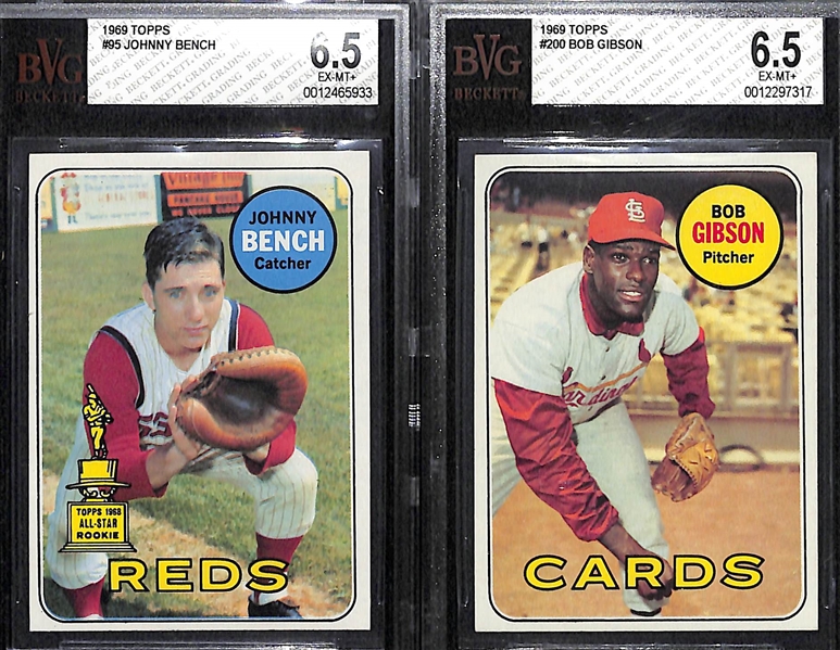 (2) 1969 Topps Graded Cards - 1969 Johnny Bench BVG 6.5, and 1969 Bob Gibson BVG 6.5