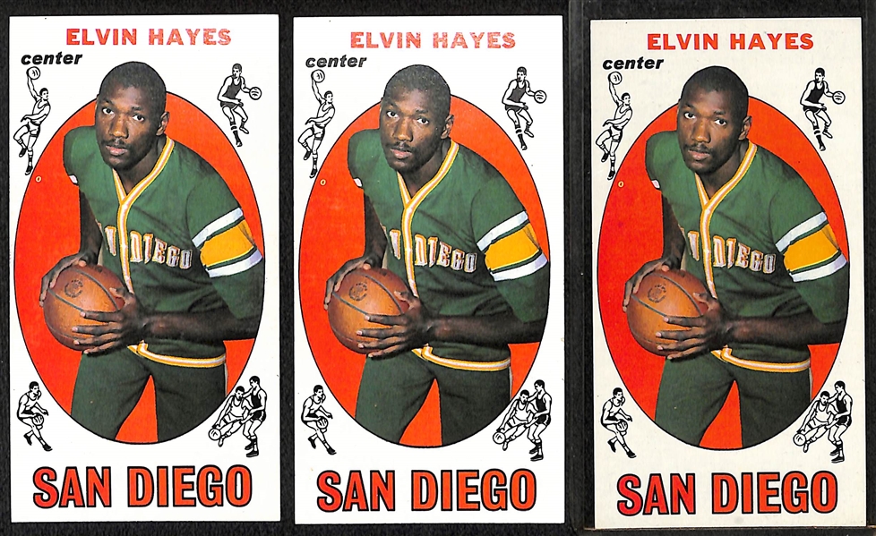 Lot of (9) 1969-70 Topps Basketball Cards w. O. Robertson, Havlicek, 3 Hayes, Baylor, 2 Unseld, Cunningham