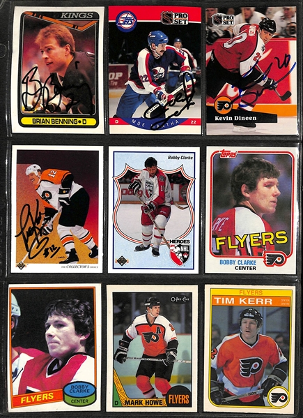 2 Hockey Binders - (1) w. Mostly 1970s Cards (1976 Partial Set w. Trottier RC) and (1) Philadelphia Flyers Collection (70+ Cards, 10 Autographs, +)