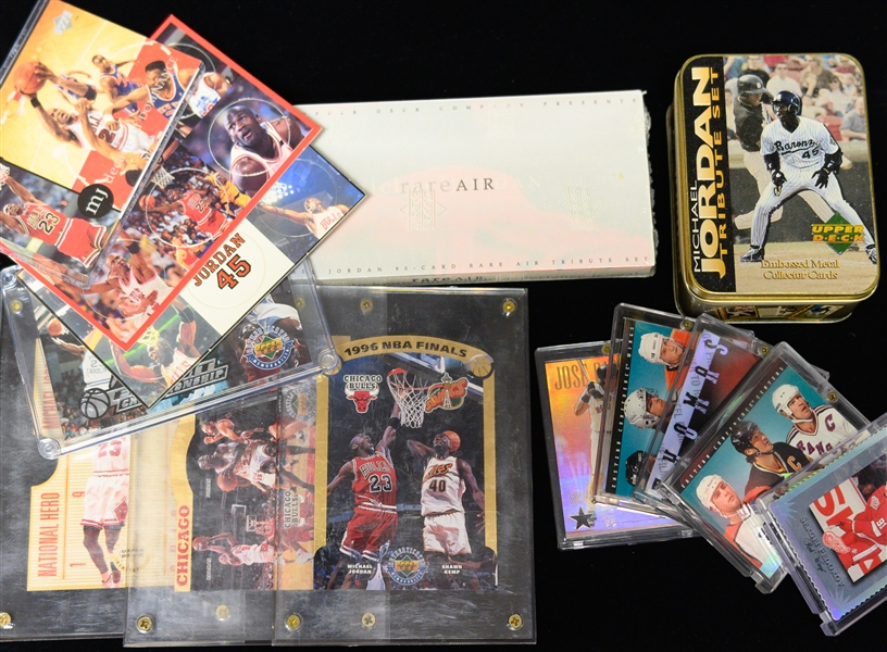Sports Card & Michael Jordan Lot w/ UD Michael Jordan Rare Air Sealed Set, Jordan Jumbo Cards, + 