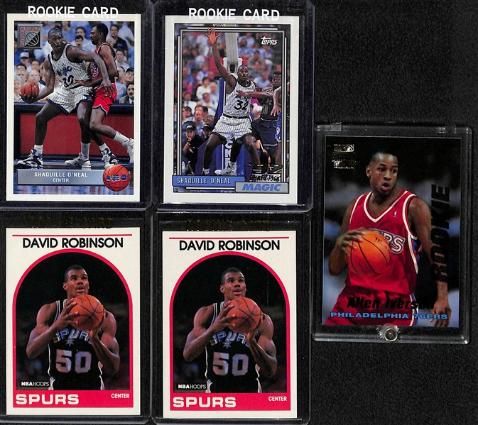 Lot of (5) Basketball Rookies - 2 Shaquille O'NeaL, 2 David Robinson, Allen Iverson 