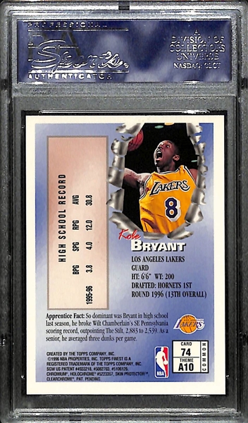 1996-97 Topps Finest Kobe Bryant Rookie Card (w. Coating) #74 Graded PSA 8 NM-MT
