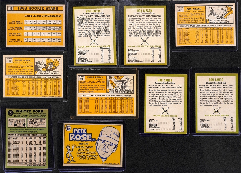 (10) Vintage Baseball Stars lot including 1963 Gaylord Perry Rookie, (2) 1963 Bob Gibson, 1967 Roger Maris