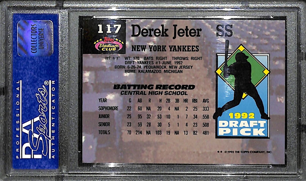1993 Stadium Club Derek Jeter Murphy Rookie Cards Graded PSA 8