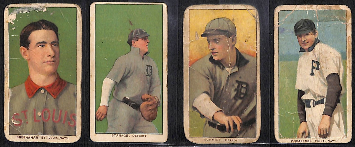 Lot of (4) 1909-11 T206 Cards w. Bresnahan Portrait, Stanage (Old Mill Back)
