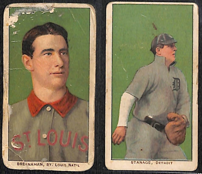 Lot of (4) 1909-11 T206 Cards w. Bresnahan Portrait, Stanage (Old Mill Back)