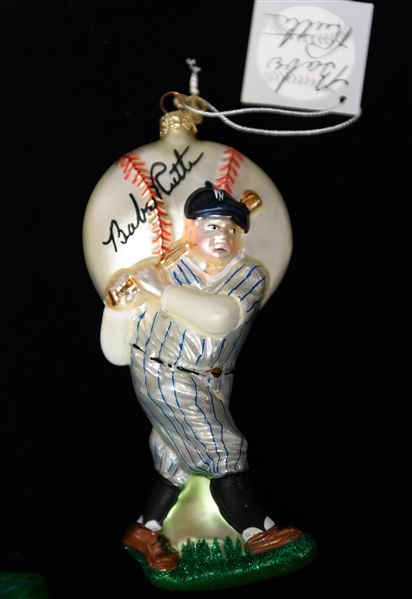 Babe Ruth Lot - Kurt Adler Blown Glass Christmas Ornament (With Box) and Cast Iron Door Stop