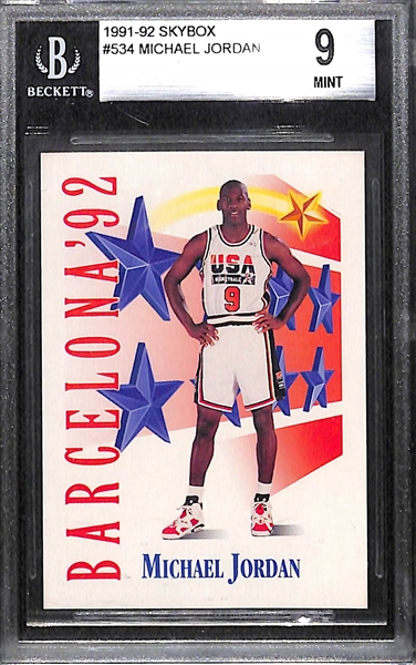 (5) Graded Michael Jordan Cards w. 1988 Fournier PSA 9, 1991 Skybox USA BGS 9, 1995 Stadium Club CSA 9, 1995 Ultra Scoring Kings Hot Packs PSA 8, 1998 Ultra Board Game PSA 8