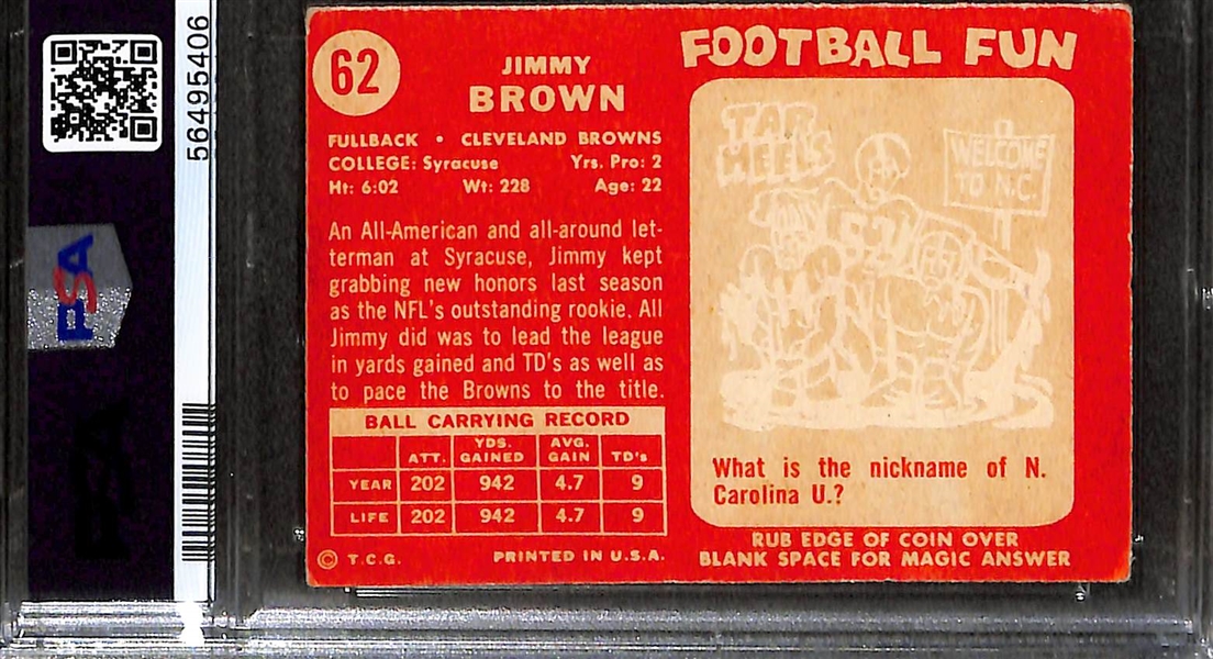 1958 Topps Jim Brown #62 Rookie Card Graded PSA 3