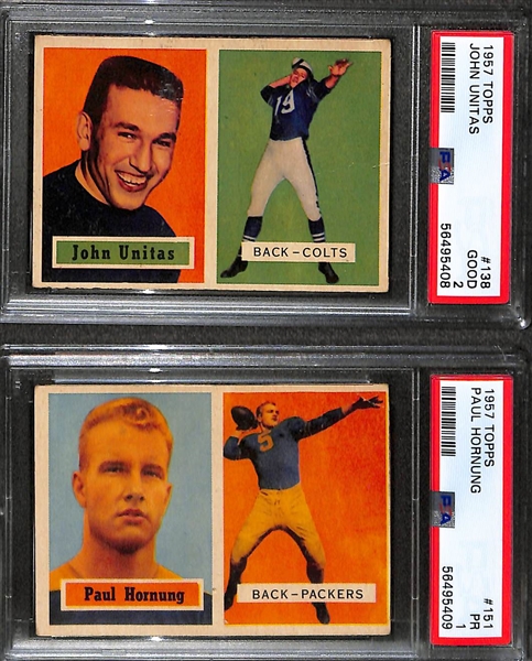 1957 Topps Johnny Unitas Rookie #138 (PSA 2) and Paul Hornung Rookie #151 (PSA 1) - Two Football HOF Rookie Cards!