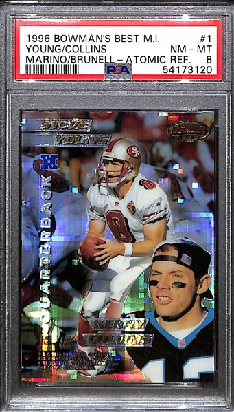 Lot of (3) Football Graded Cards - 1989 Score Barry Sanders, 1998 Flair Peyton Manning Rookie 1996 Atomic Refractor w. Dan Marino & Steve Young