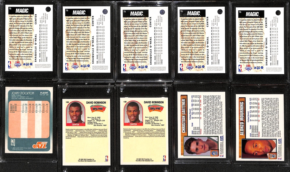 Lot of (16) Basketball Rookie Cards w. (5) UD Trade Shaquille O'Neal, 1988 Fleer John Stockton, (2) NBAHoops David Robinson Rookies, +