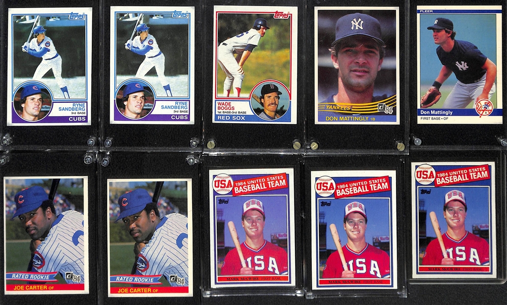 Lot of (14) 1983-85 Baseball Rookies w. (2) Sandberg, Boggs, (2) Mattingly, (2) J. Carter, (3) McGwire, Strawberry, Gooden, +