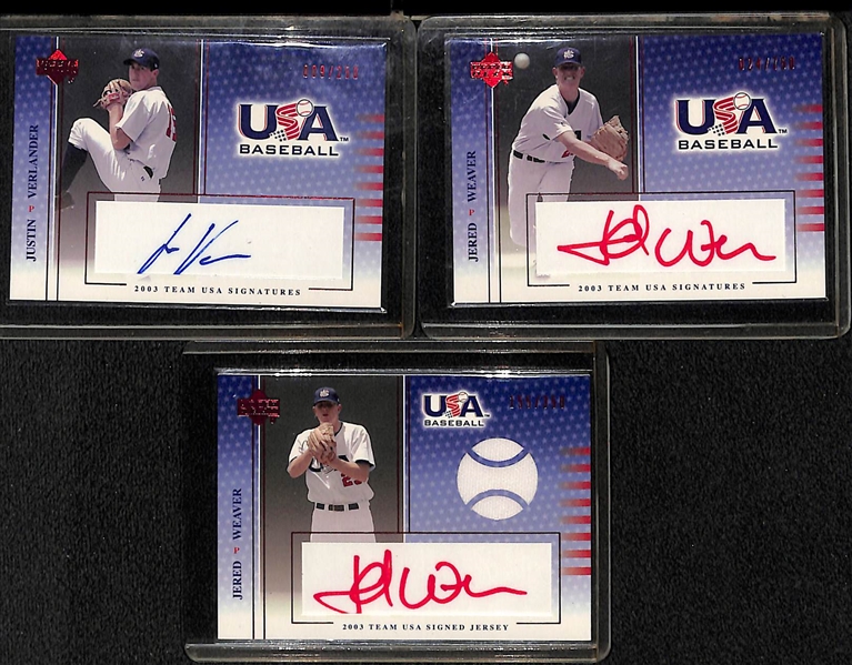 Lot of (15) Upper Deck USA Baseball Autographed Rookie Cards w. Justin Verlander and (2) Jered Weaver