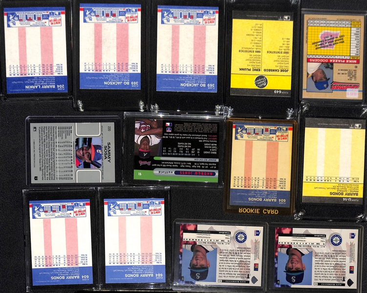 Lot of (18) Baseball Rookie Cards w. AROD, Bonds, C. Jones, Sosa, Piazza, Canseco, Bo Jackson, Larkin, +
