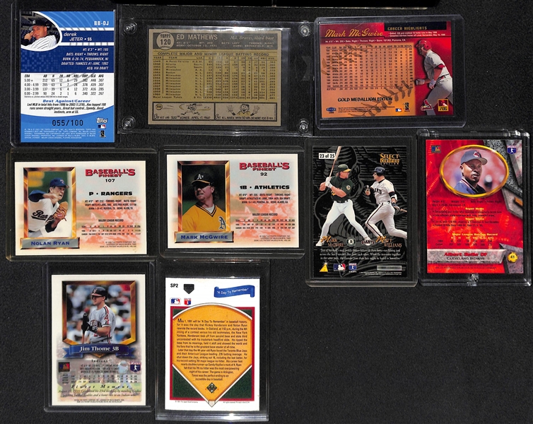Lot of (19) Baseball Cards w. 2003 Jeter Blue Refractor #ed/100, 1961 Topps E. Mathews, Mark McGwire, Nolan Ryan, Refractor (Include Thome and Belle), +
