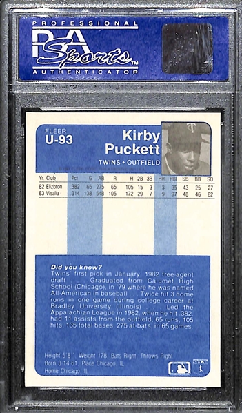 1984 Fleer Update Kirby Puckett Rookie #U-93 Graded PSA 8 NM-MT