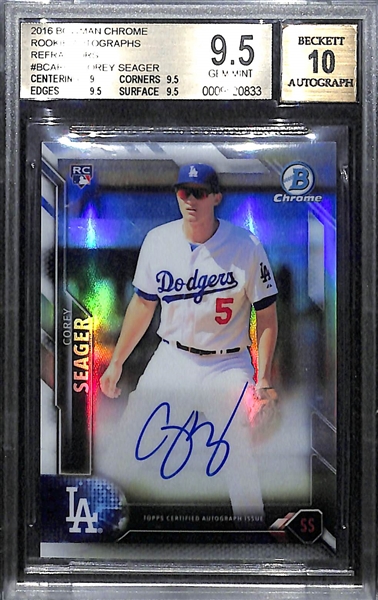 2016 Bowman Chrome Corey Seager Autographed Refractor Rookie Card (#ed/499) Graded BGS 9.5 Gem Mint!