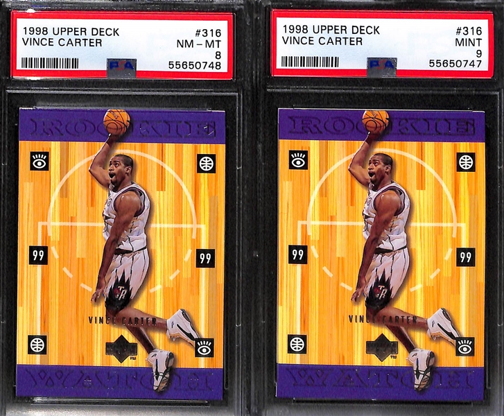 1986 Topps Jerry Rice Rookie #161 Graded PSA 6 EX-MT & (2) 1998 Vince Carter Rookie Cards (PSA 8 and PSA 9)