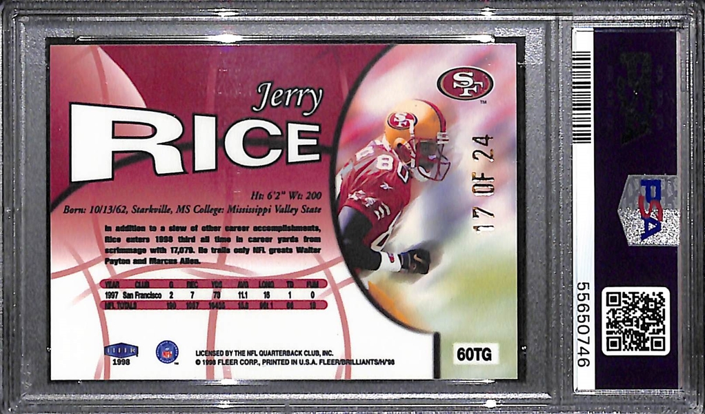 Very Rare 1998 Fleer Brilliants Jerry Rice 24 Karat Gold #ed 17/24 Graded PSA 8 NM-MT