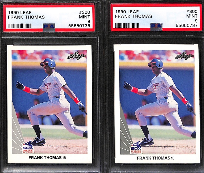 Lot of (3) Baseball Rookies - 2010 Mike Trout Minor League Card (PSA 8), and (2) 1990 Leaf Frank Thomas Rookies Graded PSA 9 Mint
