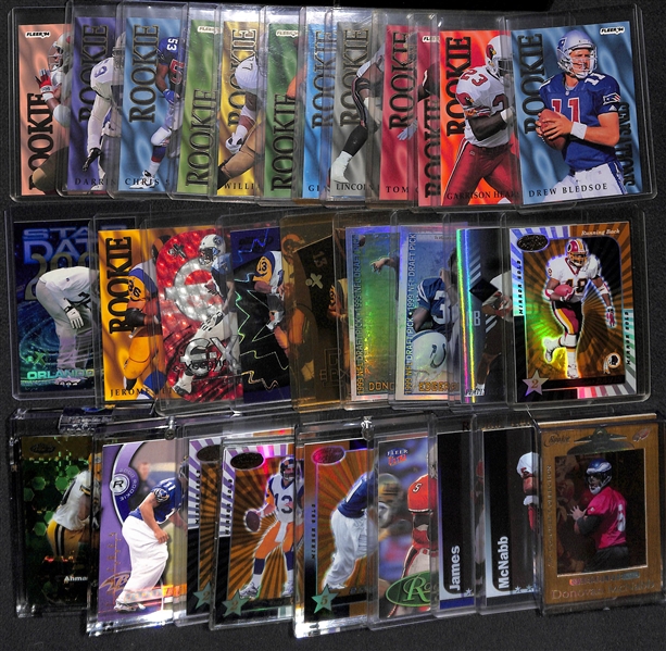 Lot of (30) Football Rookie and/or Insert Cards w. Edgerrin James & Donovan McNabb Topps Chrome Refractor Rookies, and Kurt Warner Rookies/Inserts