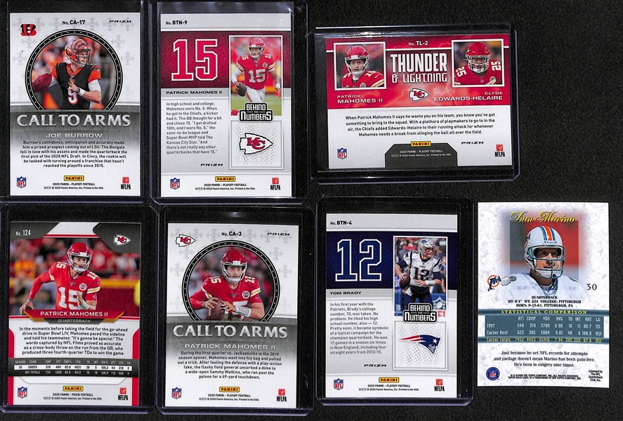 Over (65) Sports Cards (Most Football) Inc. Inserts, Short Prints, Stars, Rookies - Inc. Burrow, Mahomes, Brady, Marino, +