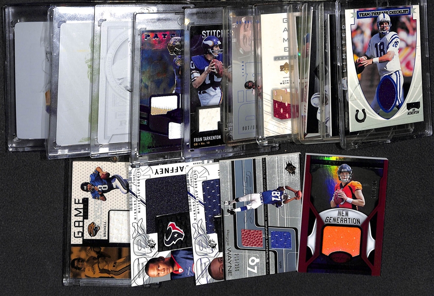 (16) Football Cards inc. 3 Printing Plates (#ed 1/1 - w. Stefon Diggs Patch) and 13 Jersey Cards (w. Marino, Dorsett, P. Manning, E. Manning, Tarkenton, Marquise Brown
