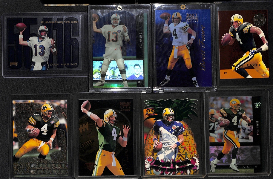 (32) Football Insert and/or Star Cards w. Marino, Favre, B. Sanders, E. Smith, P. Manning, L. Jackson, Aikman, + (Inc. 1998 Playoff Momentum Manning/Moss/Leaf/Enis Rookie)