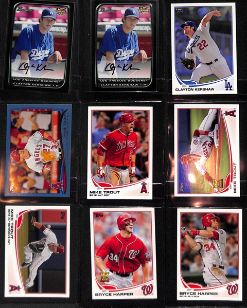 (9) Baseball Cards - (3) Kershaw w. (2) 2008 Bowman Rookies, (4) Mike Trout Cards, (2) Bryce Harper Cards