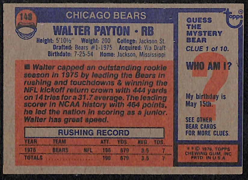 1976 Topps Walter Payton Rookie w/ Great Eye Appeal!