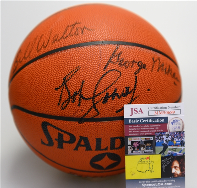 Spalding NBA Basketball HOFer-Signed By Bob Cousy, Bill Walton, & George Mikan