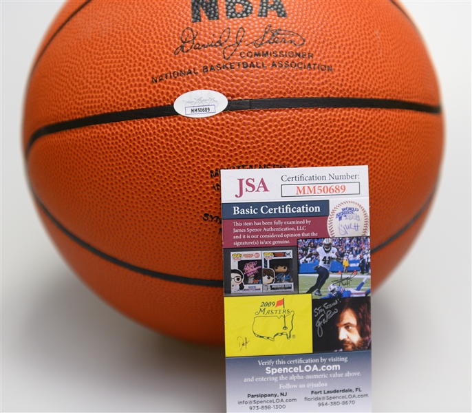 Spalding NBA Basketball HOFer-Signed By Bob Cousy, Bill Walton, & George Mikan