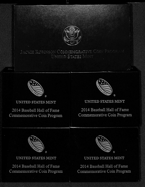Coin Lot - Jackie Robinson Silver Dollar Comm. Coin & (4) 2014 Baseball HOF Commemorative Coins