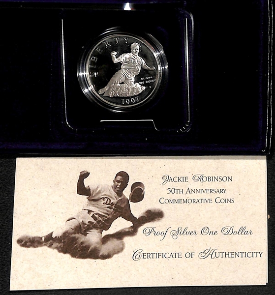 Coin Lot - Jackie Robinson Silver Dollar Comm. Coin & (4) 2014 Baseball HOF Commemorative Coins