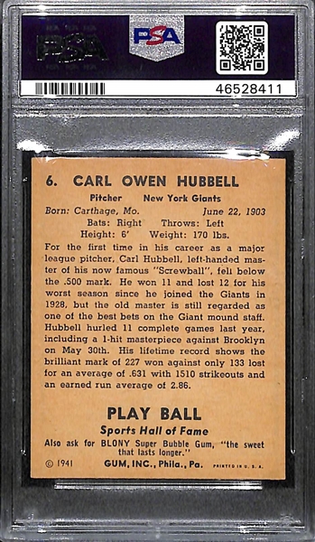 1941 Play Ball Carl Hubbell #6 PSA 5