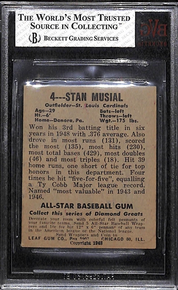 1948 Leaf Stan Musial Rookie Card #4 Graded Beckett BVG 2.5