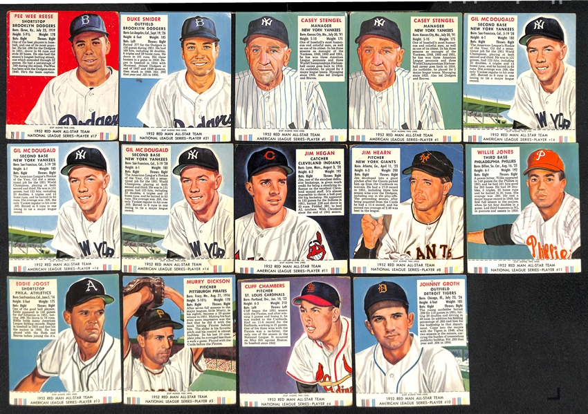 Lot of (14) 1952 Red Man Cards with Tabs w. Pee Wee Reese