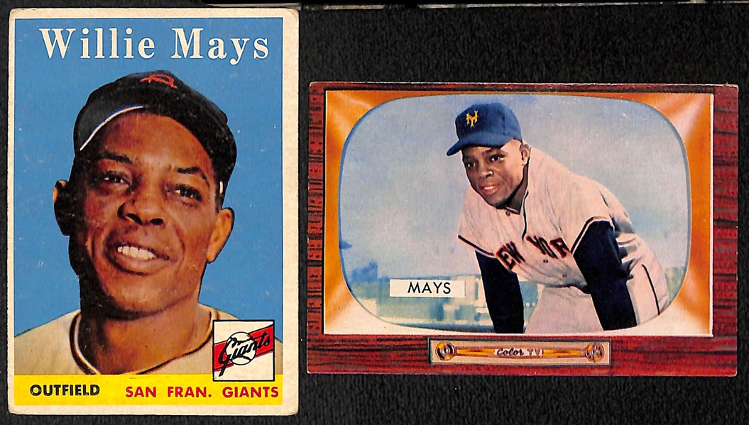 Lot of (4) Willie Mays Cards w. 1955 Bowman, 1958 Topps, 1965 Topps, & 1968 