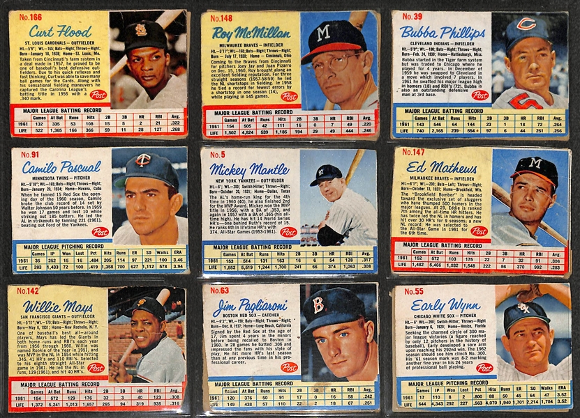 Lot of (100+) Assorted Baseball Star Cards from 1950s-1960s w. 1962 Post Mickey Mantle