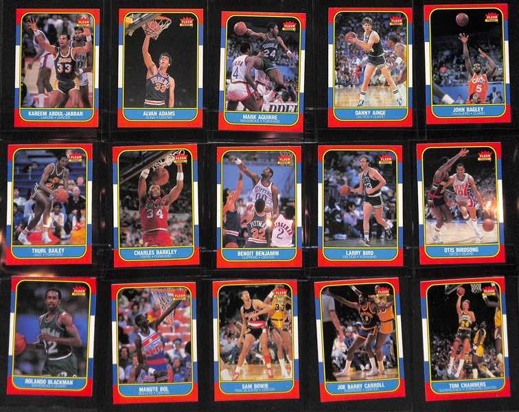 Pack-Fresh 1986-87 Fleer Basketball Set - Missing Jordan (#57) & Olajuwon (#82) Rookie Cards (130 of 132 Cards)