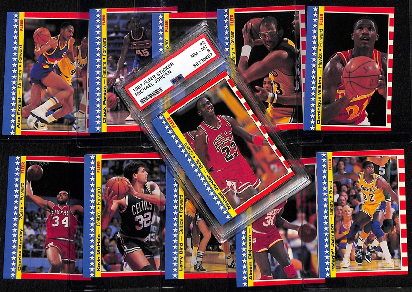 1987-88 Fleer Basketball Sticker Set - All 11 Stickers w. Michael Jordan PSA 8 Sticker!