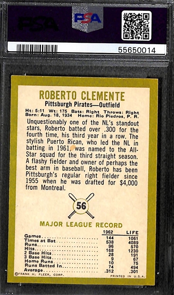 1963 Fleer Roberto Clemente #56 Graded PSA 6