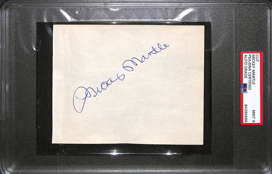 1959 Mickey Mantle Signed Paper Cut (4.5x5.5) PSA/DNA Slabbed w. 9 Autograph Grade (Comes w. 1959 Program From the Night of the Signature)